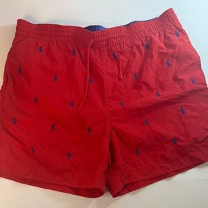 Polo Ralph Lauren Swim Trunks Mens Large Red Navy All Over Pony Lined